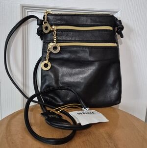 Perlina New York Leather Crossbody Purse NWT Genuine Leather Black Vintage